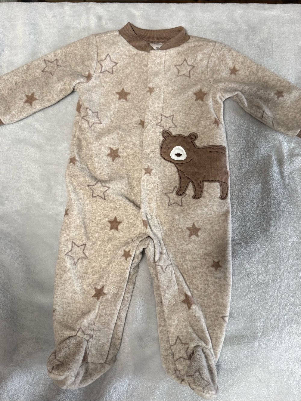 Carter's Beige Star & Bear Fleece Footed One-Piece